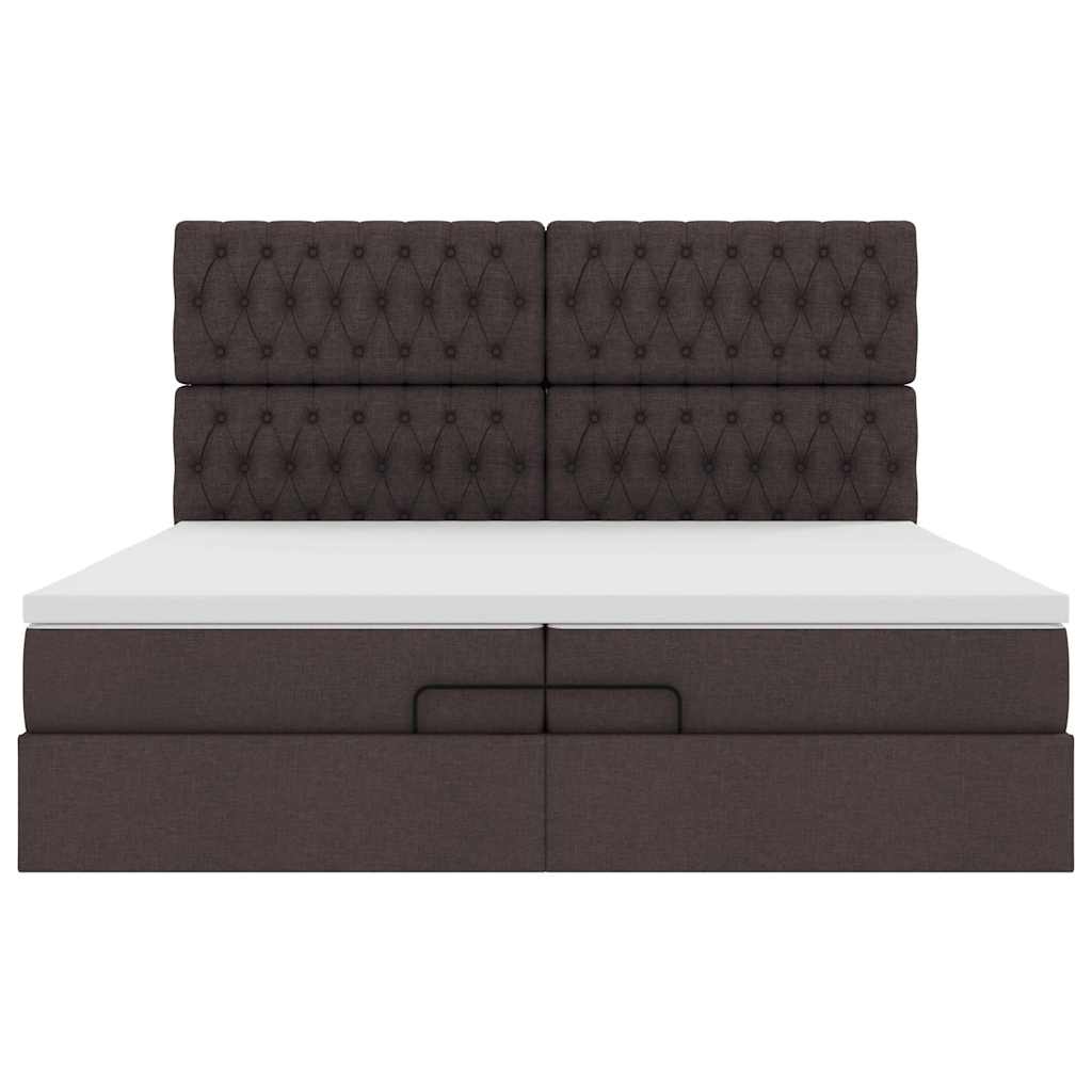 Estrutura de cama otomana com colchões tecido castanho escuro - Image 6