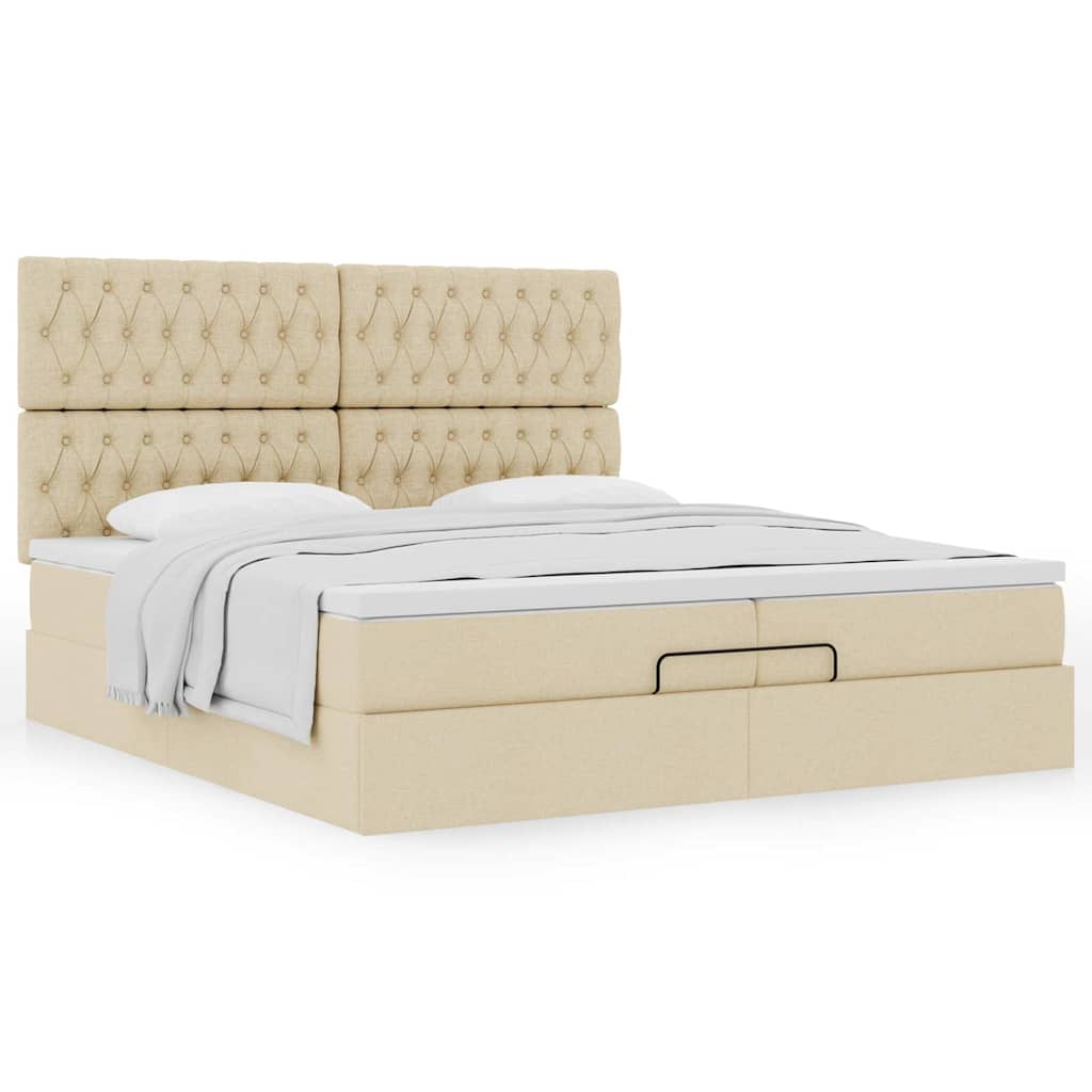 Estrutura de cama otomana com colchões tecido creme 200x200cm - Image 4