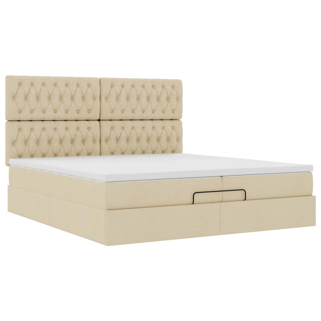 Estrutura de cama otomana com colchões tecido creme 200x200cm - Image 5