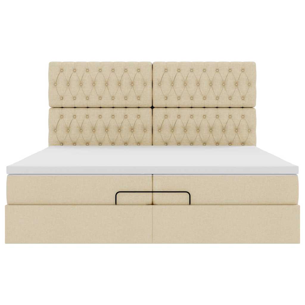 Estrutura de cama otomana com colchões tecido creme 200x200cm - Image 6