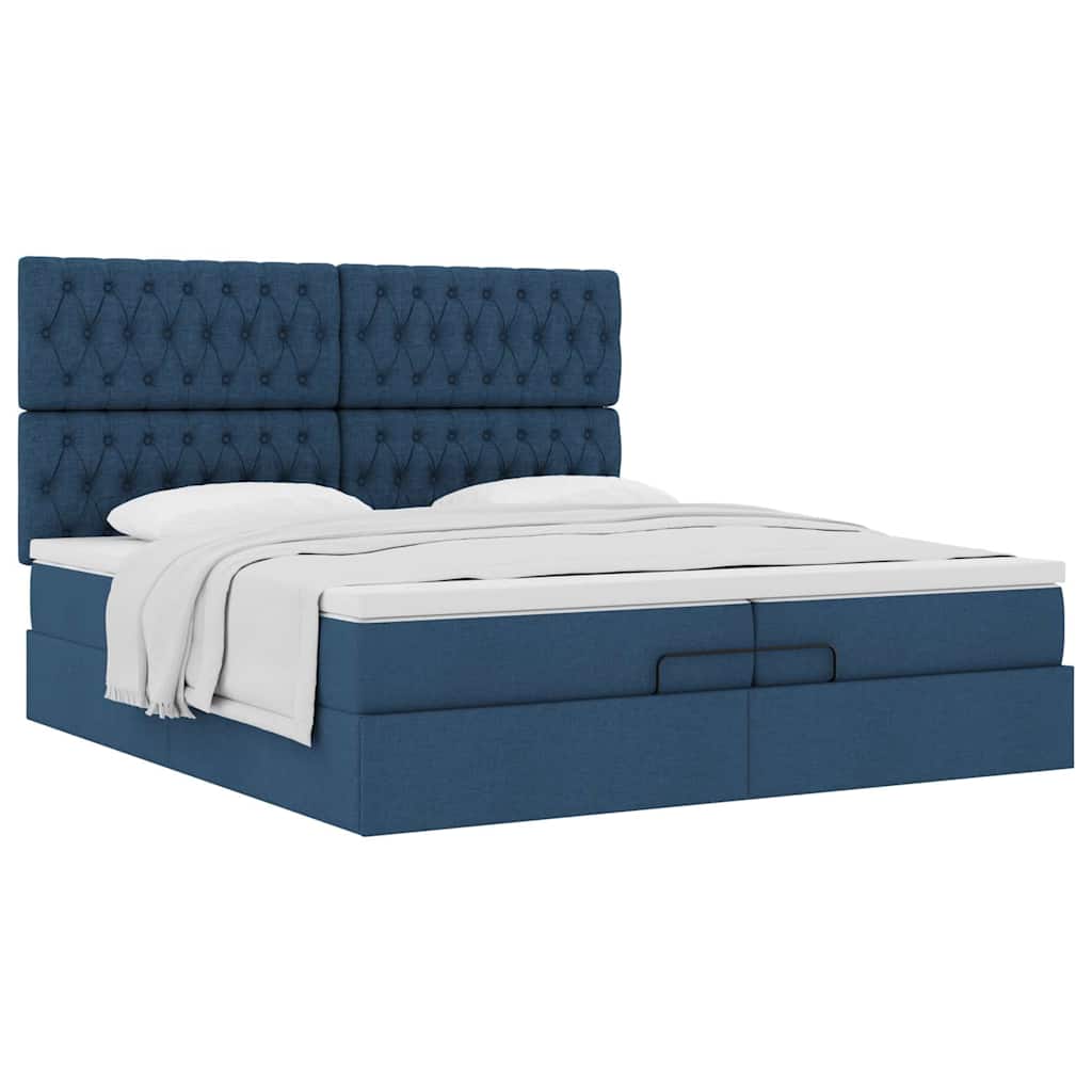 Estrutura de cama otomana com colchões 200x200cm tecido azul - Image 3