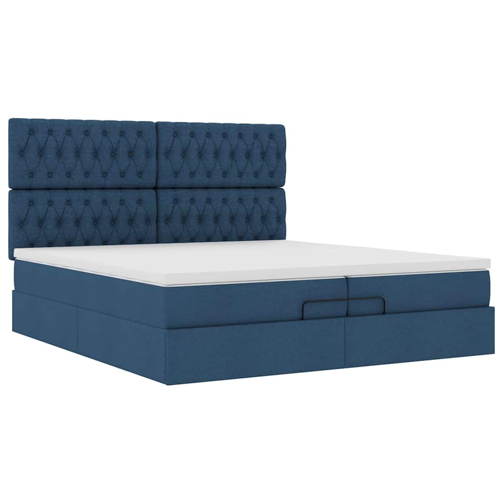 Estrutura de cama otomana com colchões 200x200cm tecido azul - Image 5