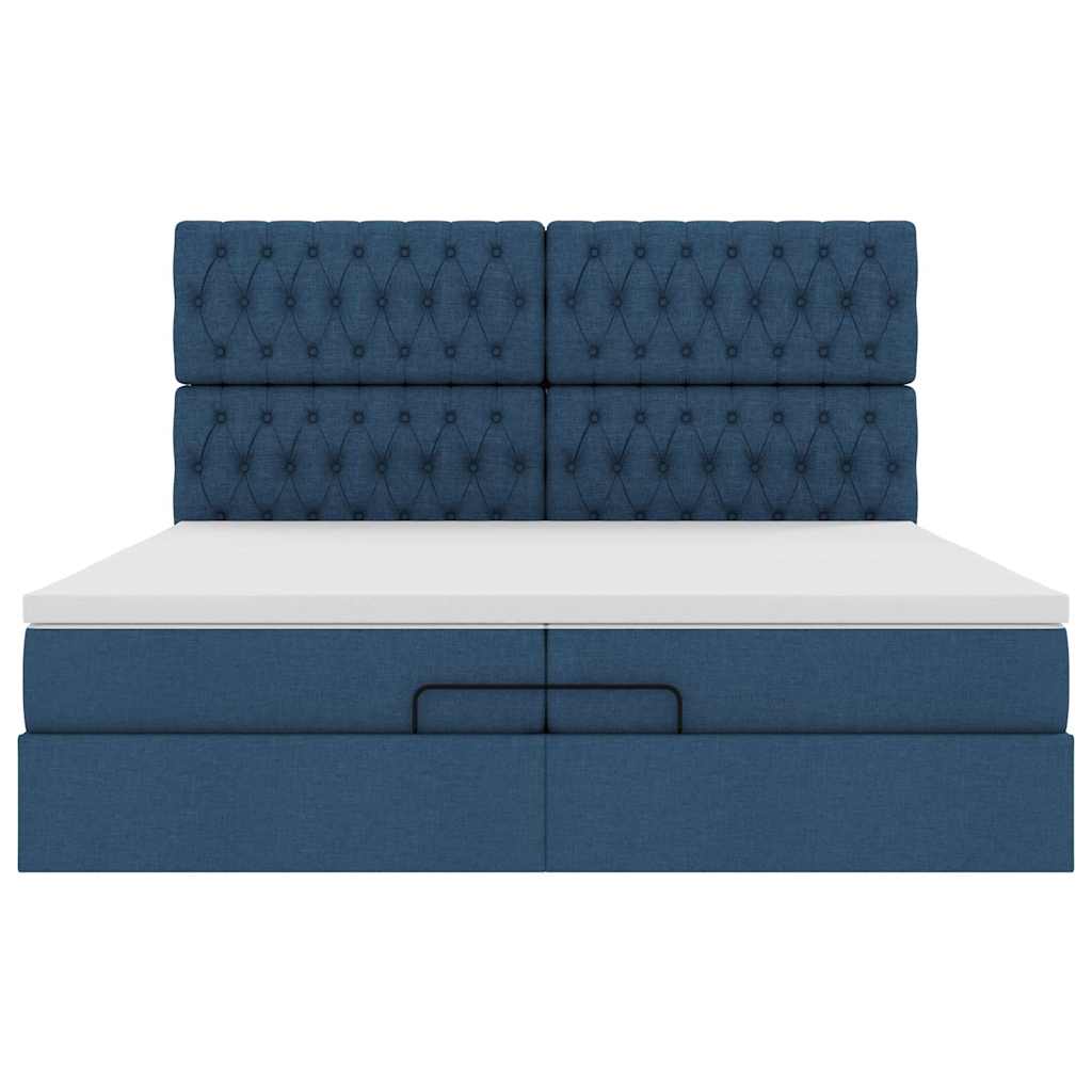 Estrutura de cama otomana com colchões 200x200cm tecido azul - Image 6