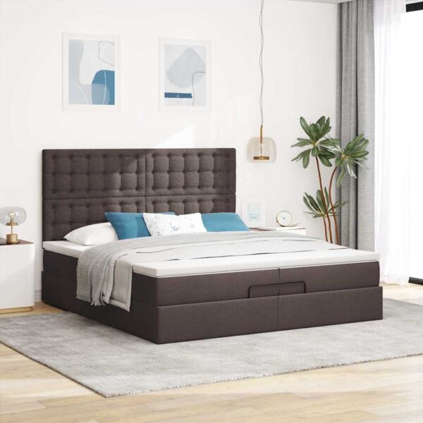 Estrutura de cama otomana com colchões tecido castanho escuro - Image 2