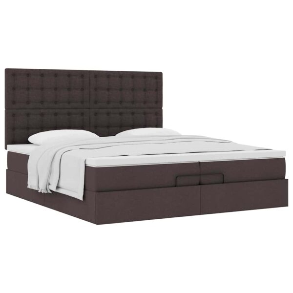 Estrutura de cama otomana com colchões tecido castanho escuro - Image 3