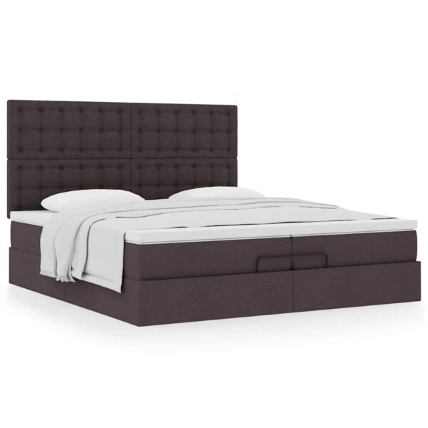 Estrutura de cama otomana com colchões tecido castanho escuro - Image 4