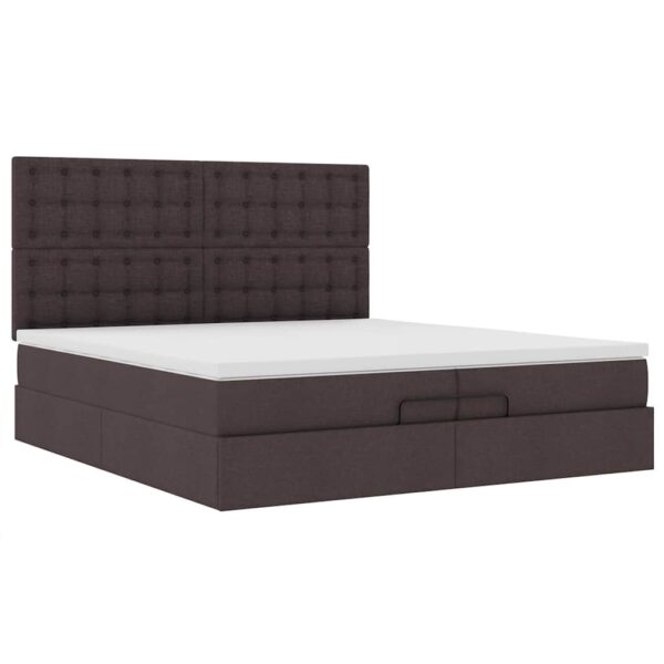 Estrutura de cama otomana com colchões tecido castanho escuro - Image 5