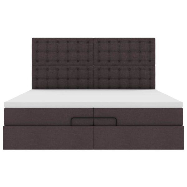 Estrutura de cama otomana com colchões tecido castanho escuro - Image 6