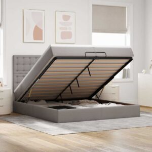 Estrutura cama otomana com colchões tecido cinzento 200x200cm