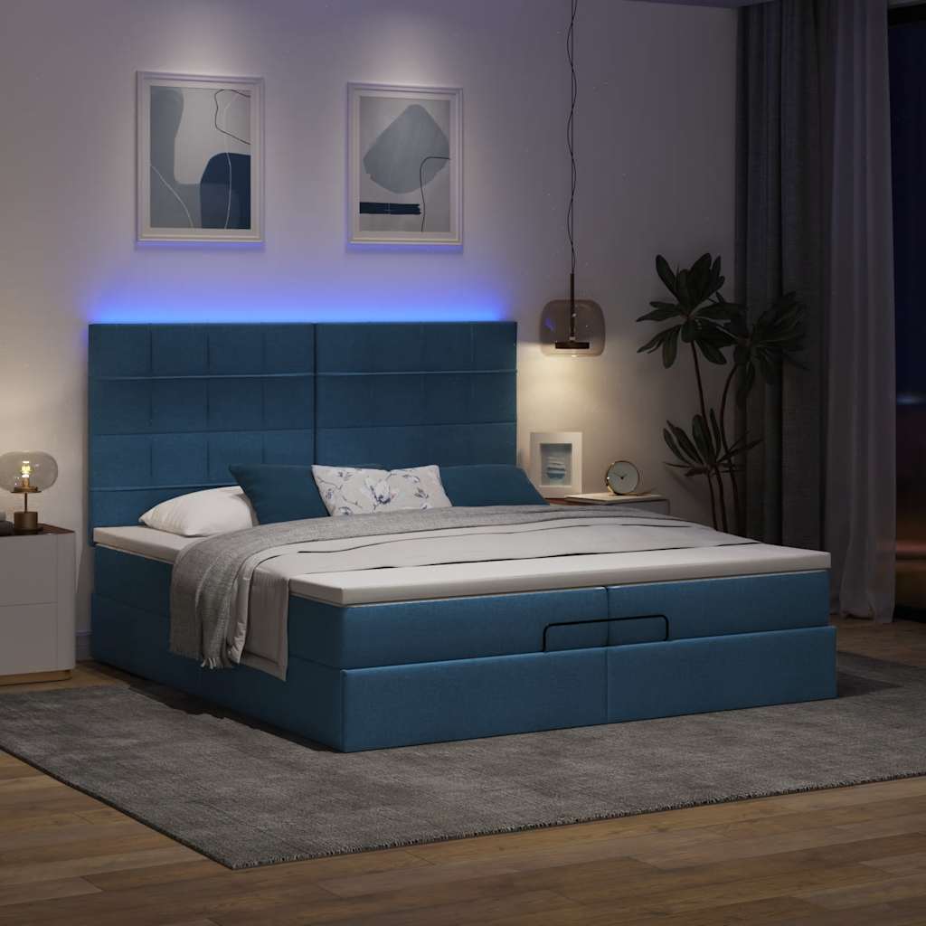 Estrutura de cama otomana com colchões 200x200cm tecido azul - Image 2