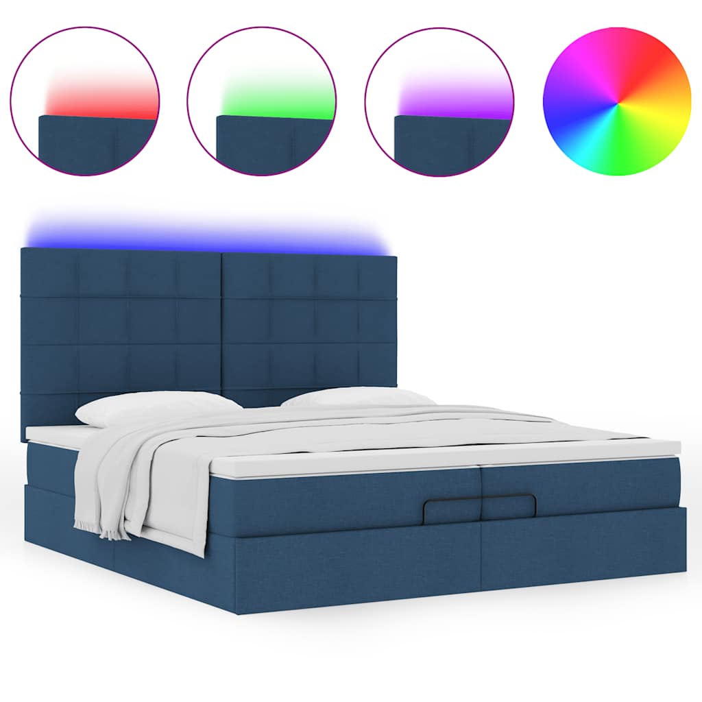 Estrutura de cama otomana com colchões 200x200cm tecido azul - Image 4