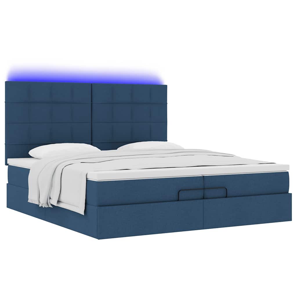 Estrutura de cama otomana com colchões 200x200cm tecido azul - Image 5