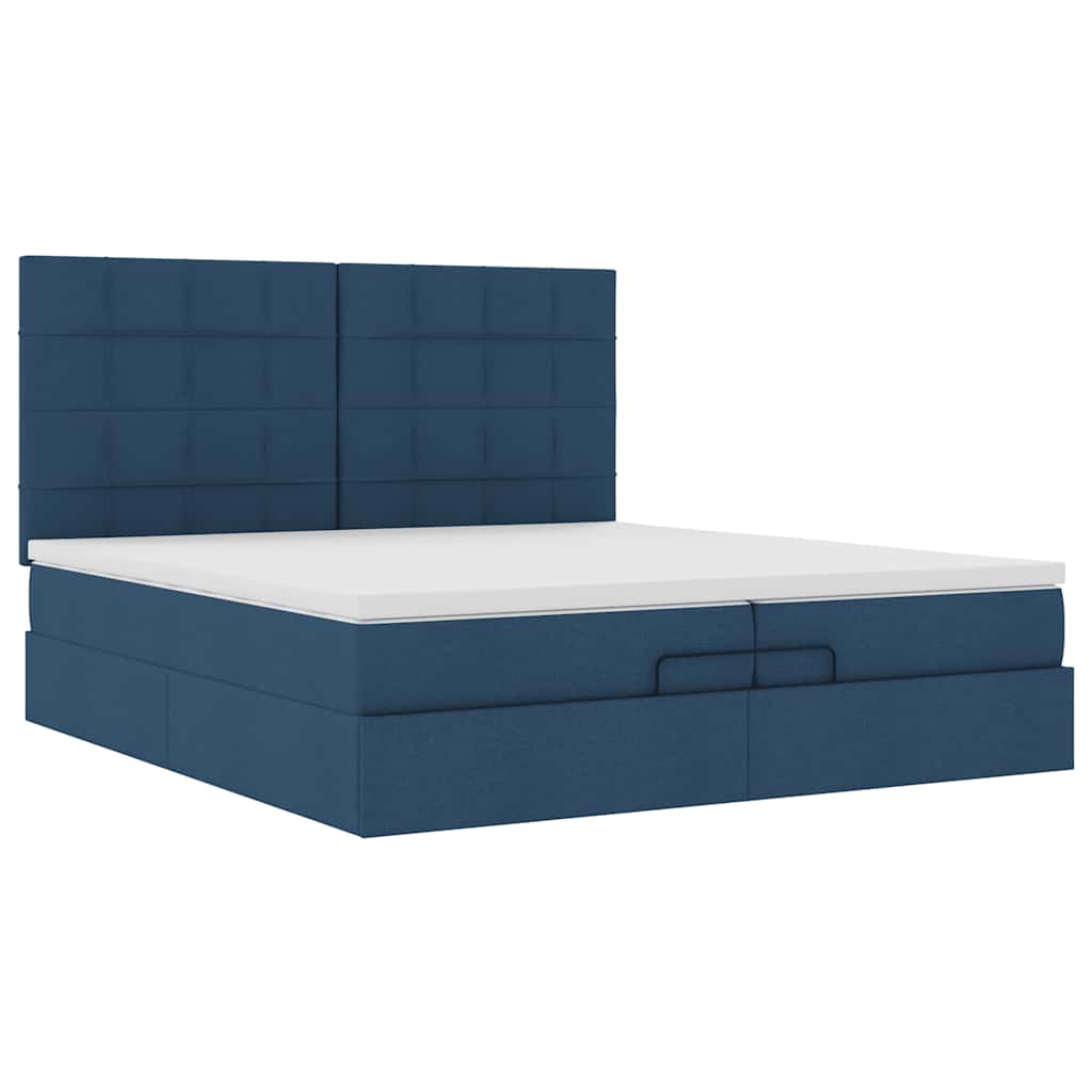 Estrutura de cama otomana com colchões 200x200cm tecido azul - Image 6