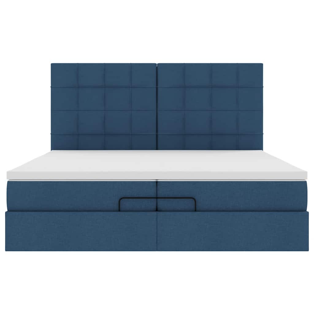 Estrutura de cama otomana com colchões 200x200cm tecido azul - Image 7