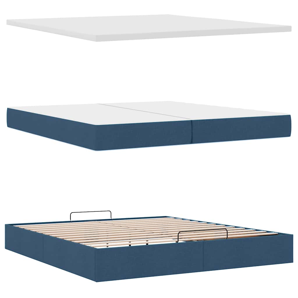 Estrutura de cama otomana com colchões 200x200cm tecido azul - Image 8