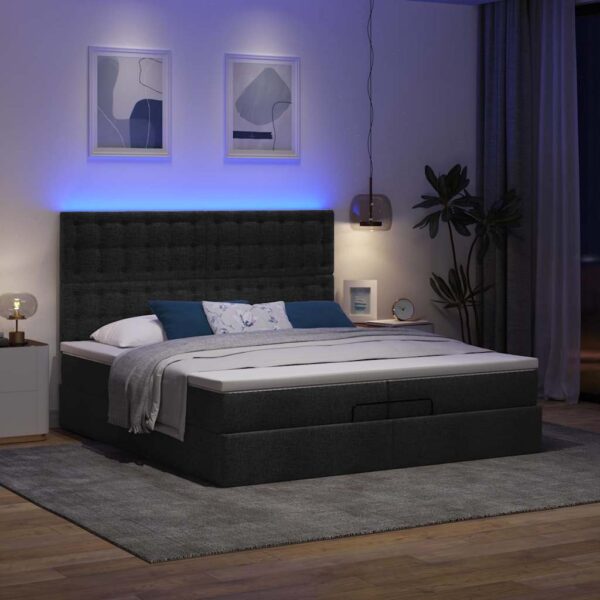 63 / 5,000vidaXL Estrutura de cama otomana com colchões tecido preto - Image 2