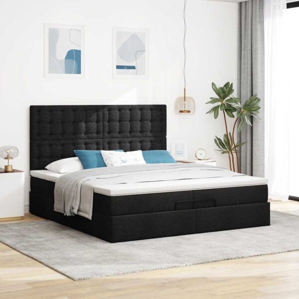 63 / 5,000vidaXL Estrutura de cama otomana com colchões tecido preto - Image 3