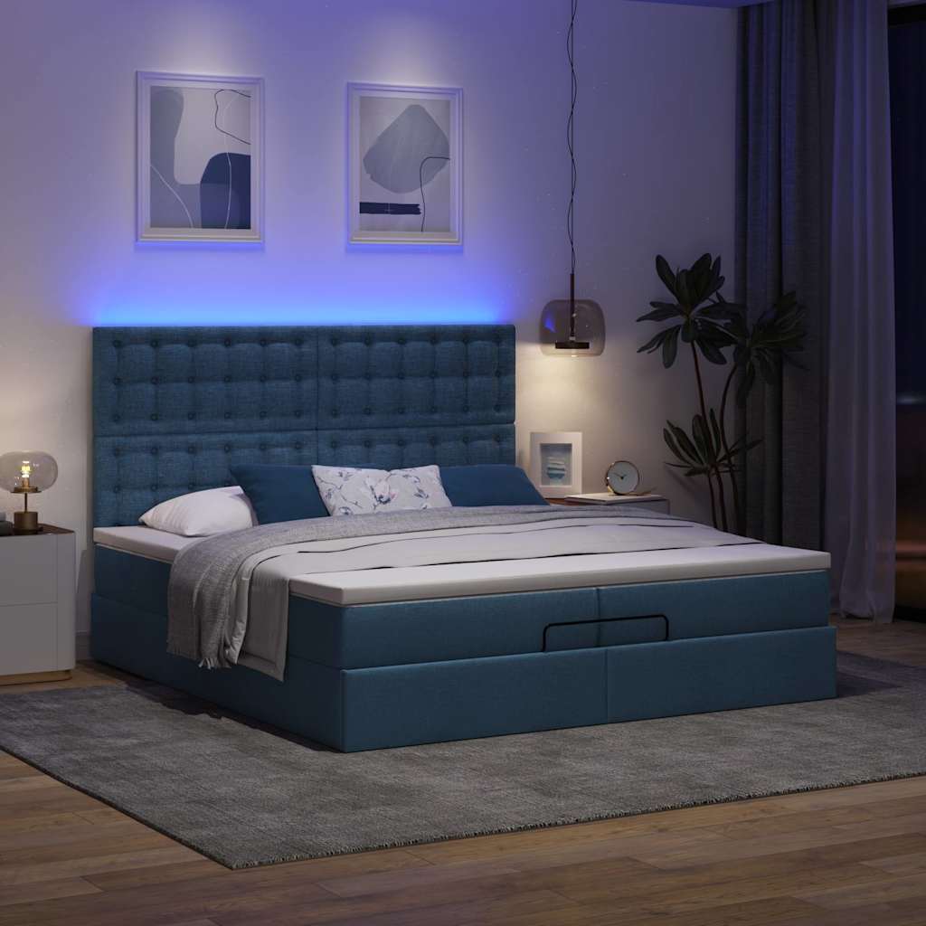 Estrutura de cama otomana com colchões 200x200cm tecido azul - Image 2