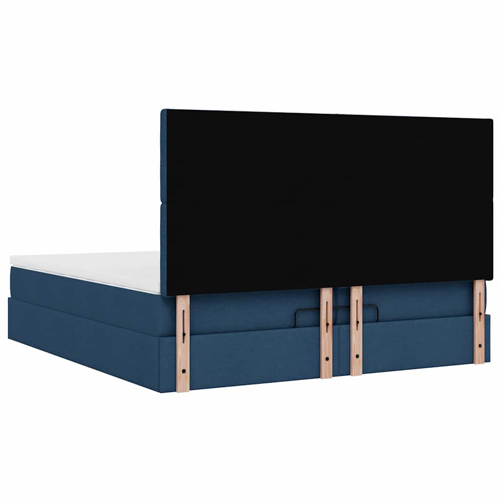 Estrutura de cama otomana com colchões 200x200cm tecido azul - Image 11