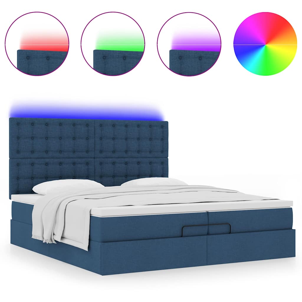 Estrutura de cama otomana com colchões 200x200cm tecido azul - Image 4
