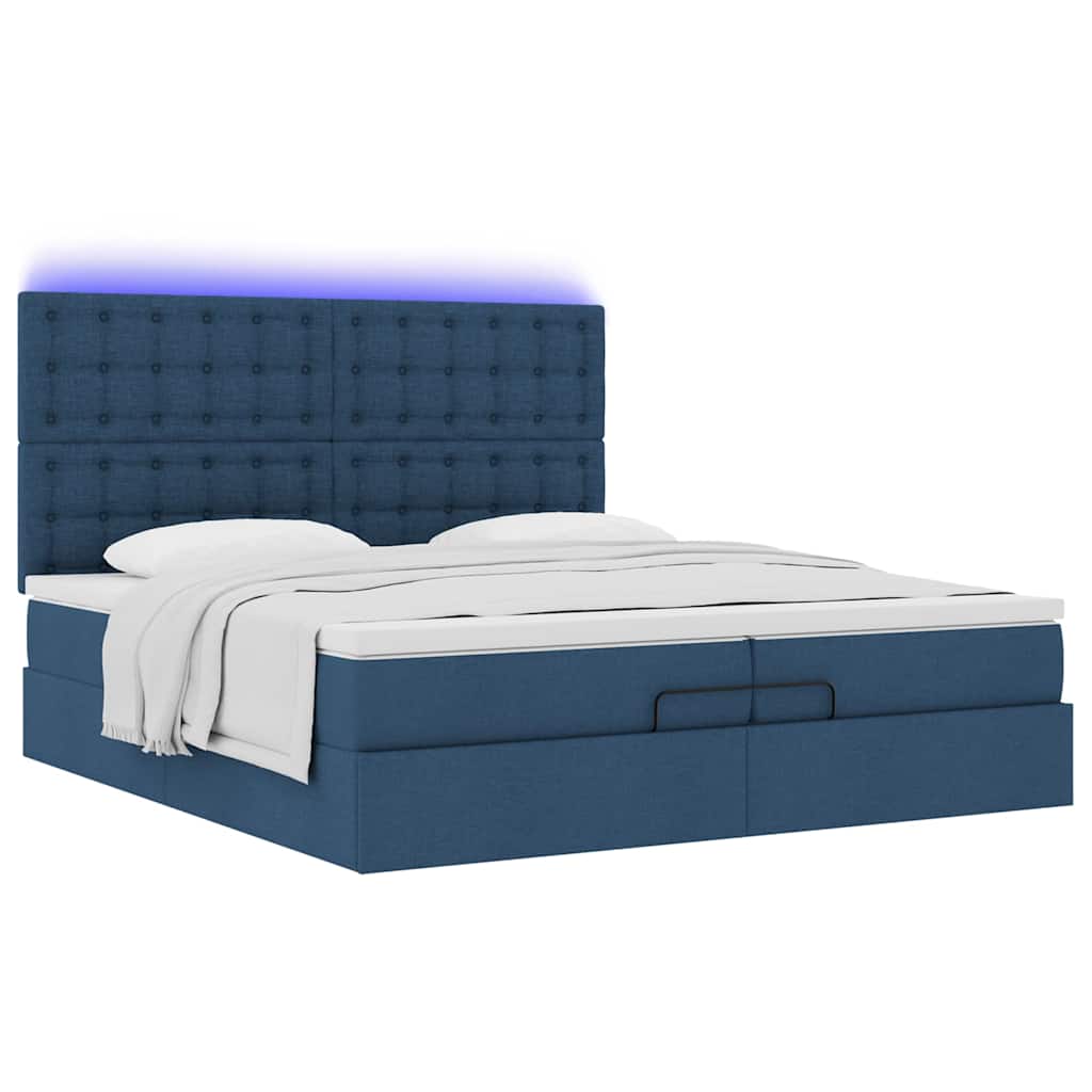 Estrutura de cama otomana com colchões 200x200cm tecido azul - Image 5