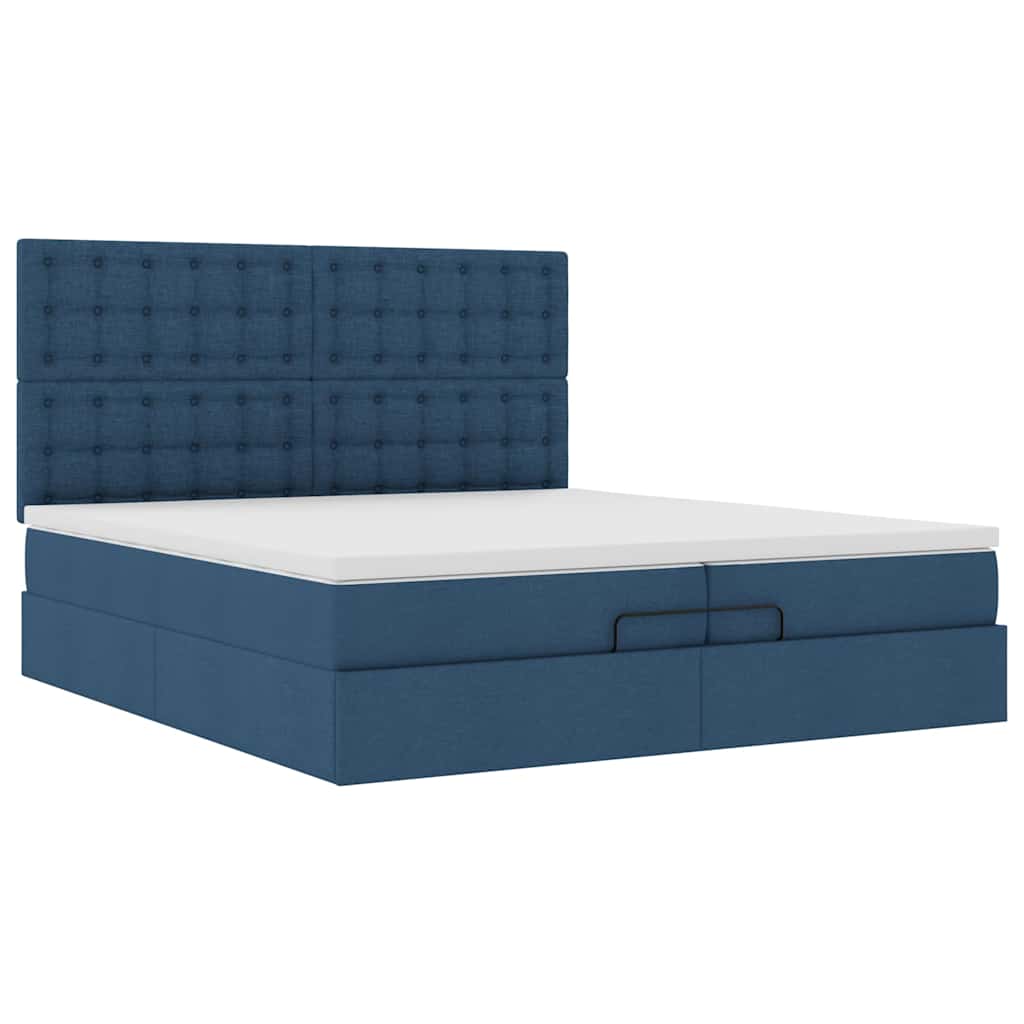 Estrutura de cama otomana com colchões 200x200cm tecido azul - Image 6