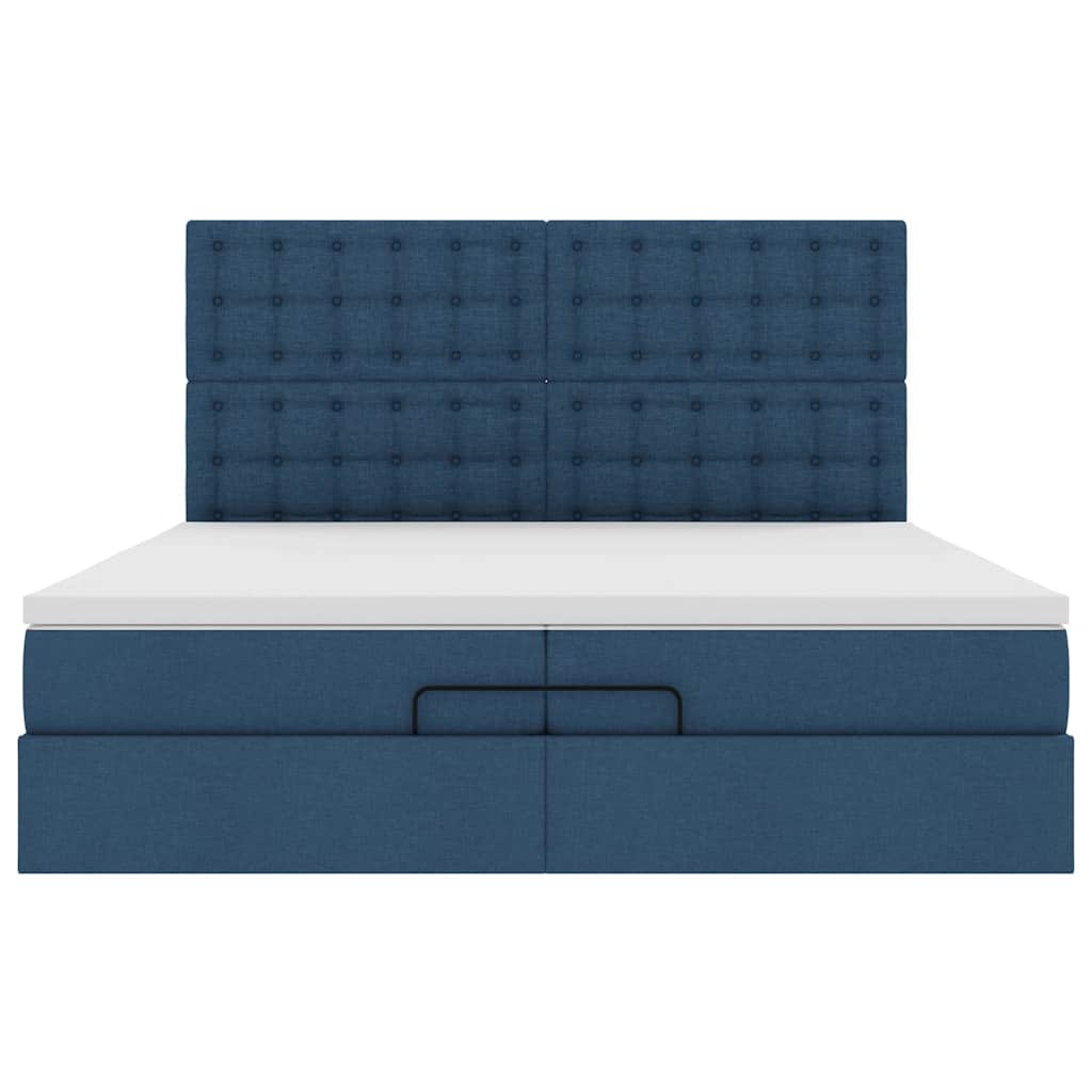 Estrutura de cama otomana com colchões 200x200cm tecido azul - Image 7
