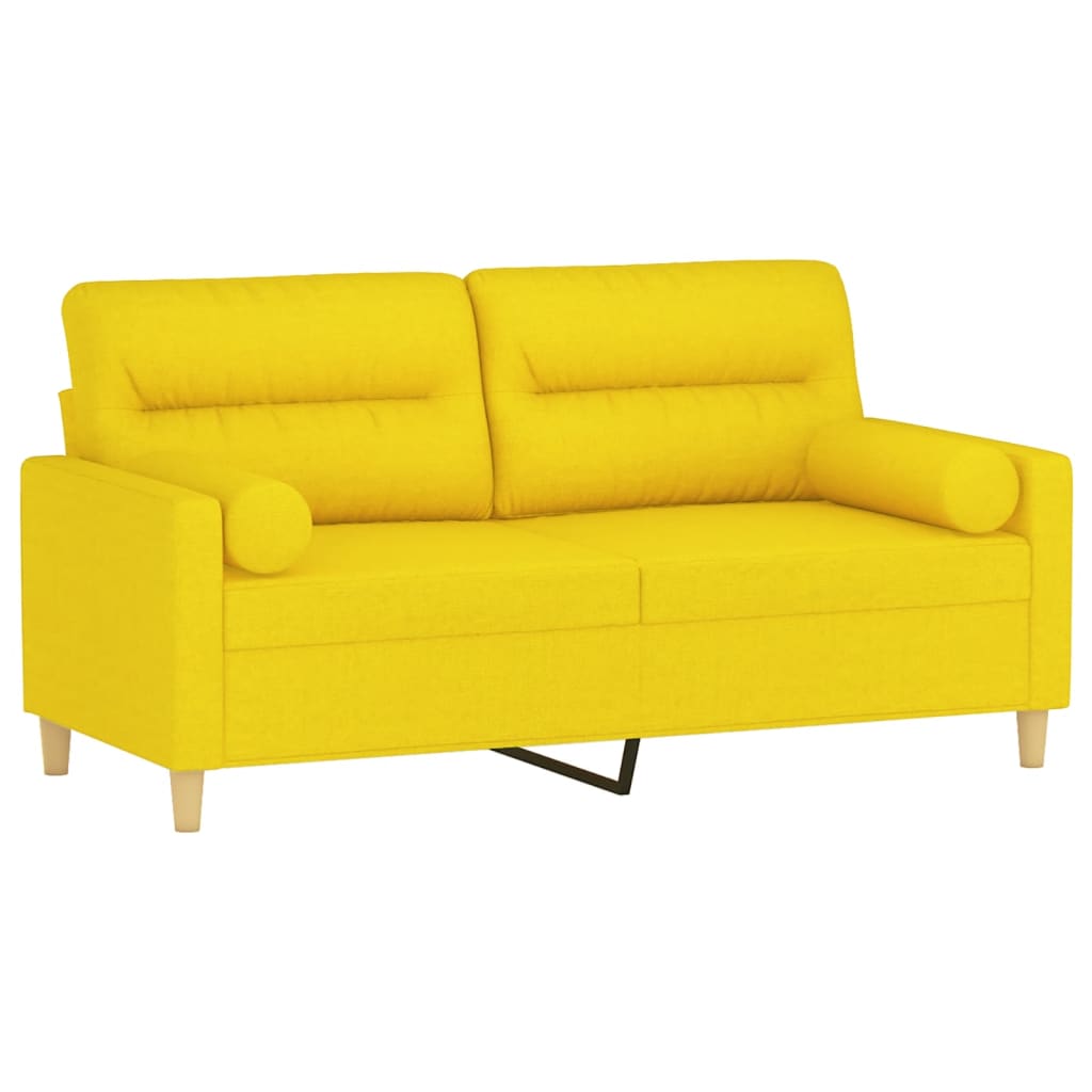 Sofá 2 lug. + almofadas decorativas 140 cm tecido amarelo-claro - Image 2