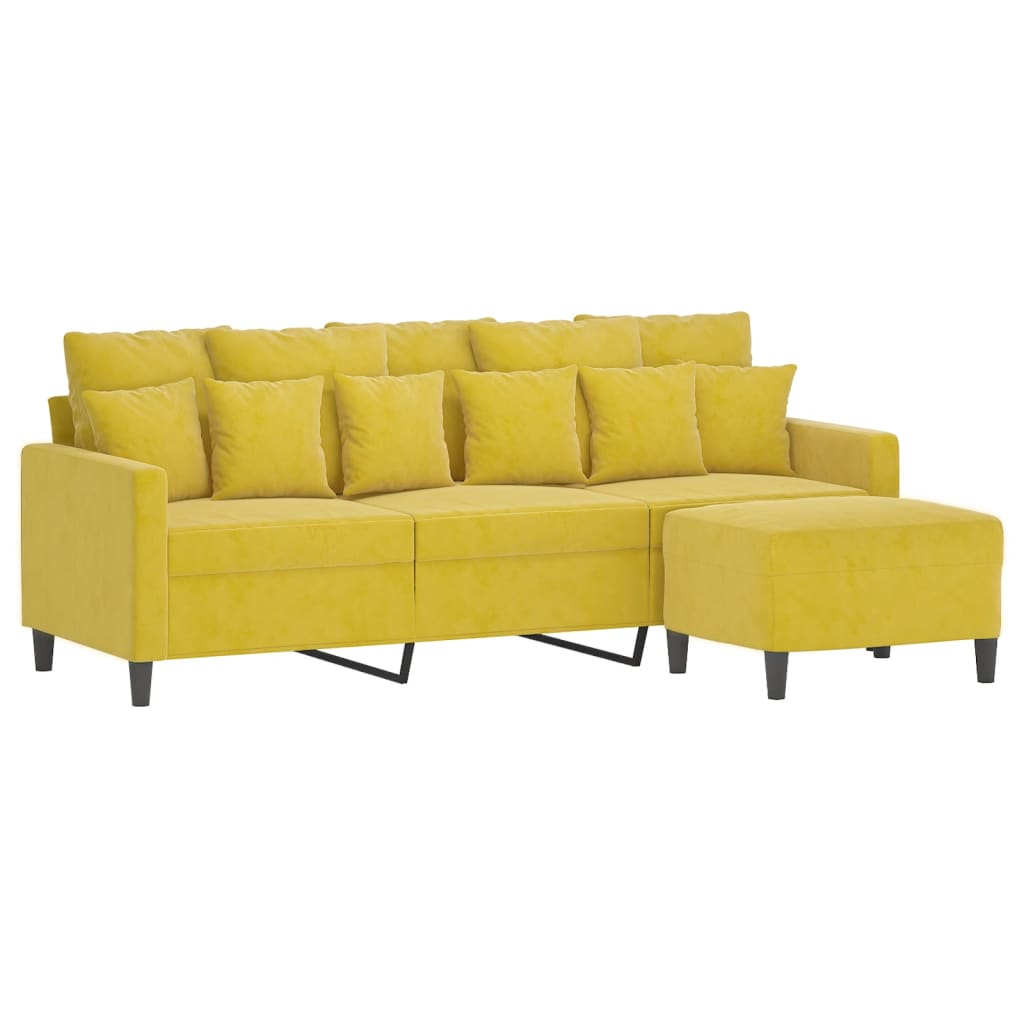 Sofá de 3 lugares com apoio de pés 180 cm veludo amarelo - Image 2