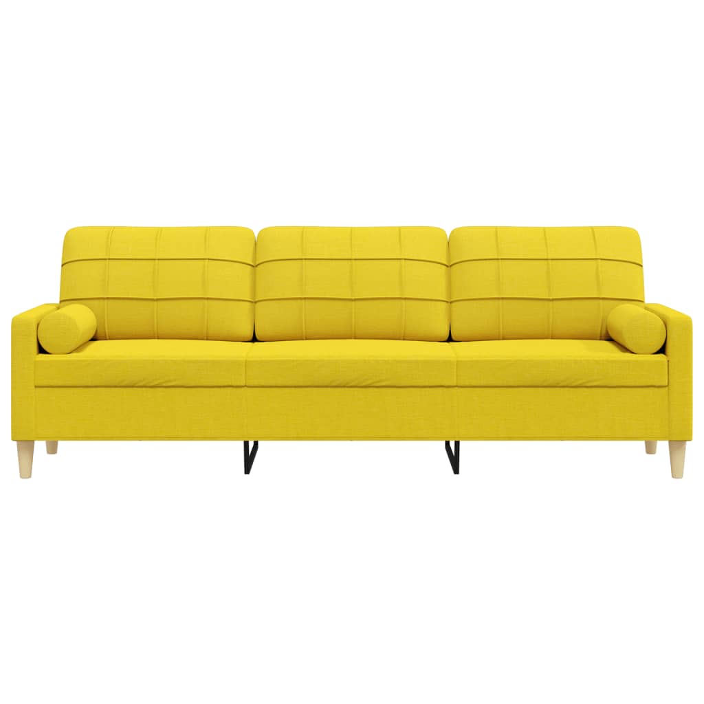 Sofá 3 lug. c/ almofadas decorativas 210cm tecido amarelo-claro - Image 2