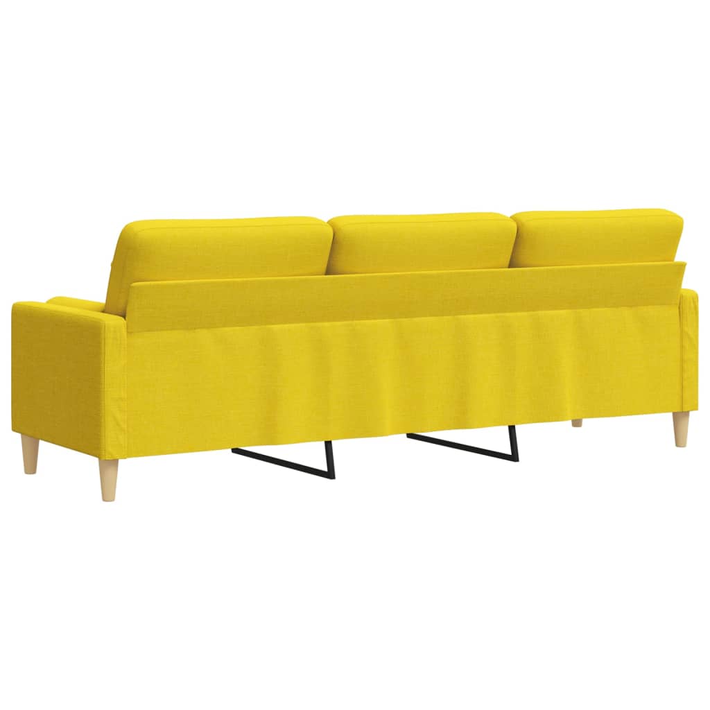 Sofá 3 lug. c/ almofadas decorativas 210cm tecido amarelo-claro - Image 4