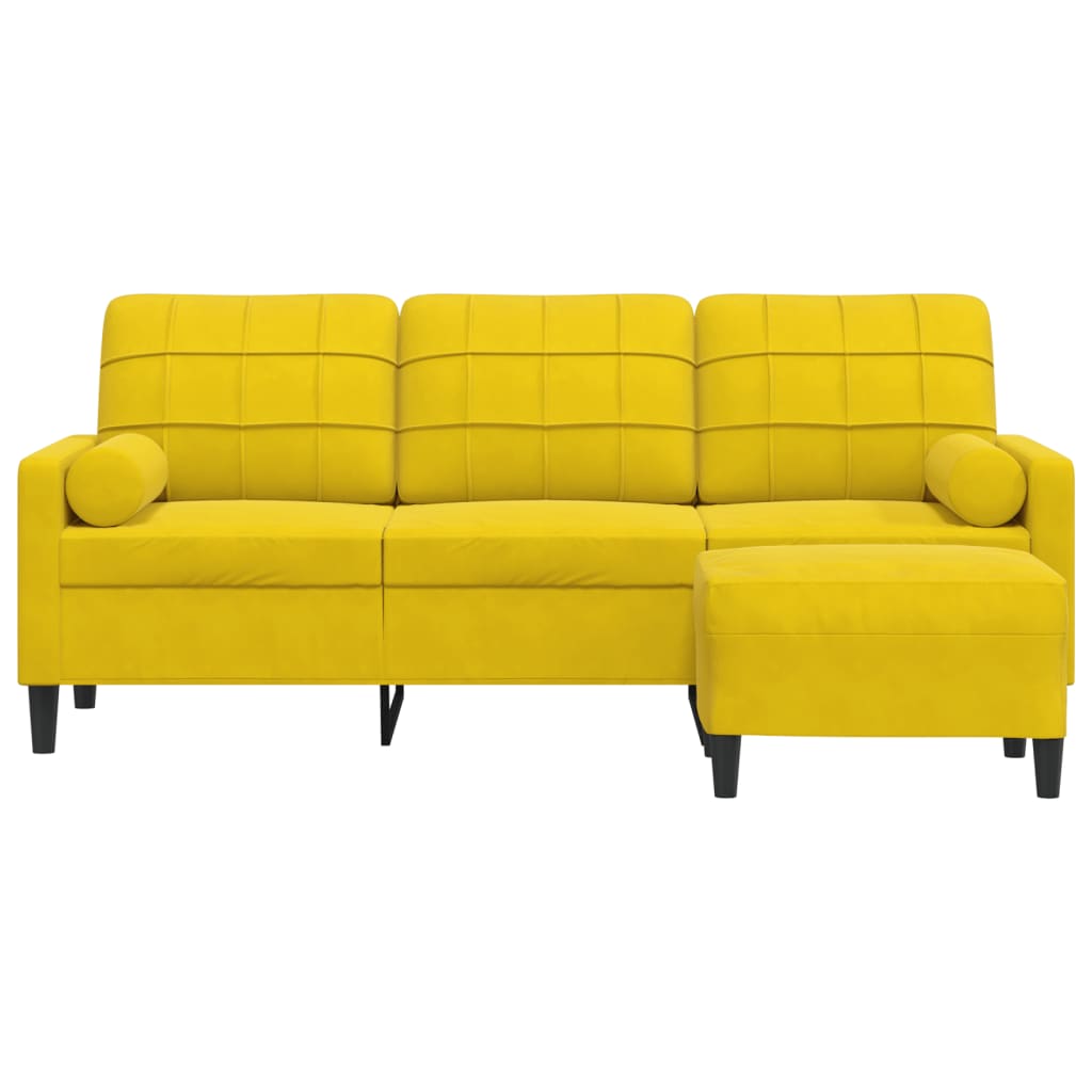 Sofá de 3 lugares com apoio de pés 180 cm veludo amarelo - Image 2