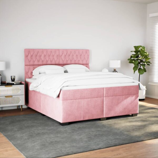 Cama com molas/colchão 200x200 cm veludo rosa - Image 2