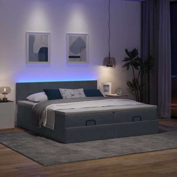 Estrutura cama otomana colchões 160x200 cm cinzento escuro - Image 2