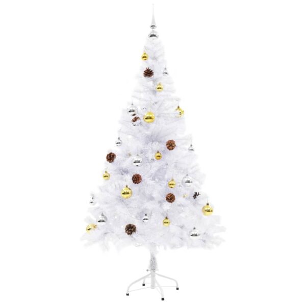 Árvore de Natal artificial pré-iluminada enfeites 150cm branco - Image 3
