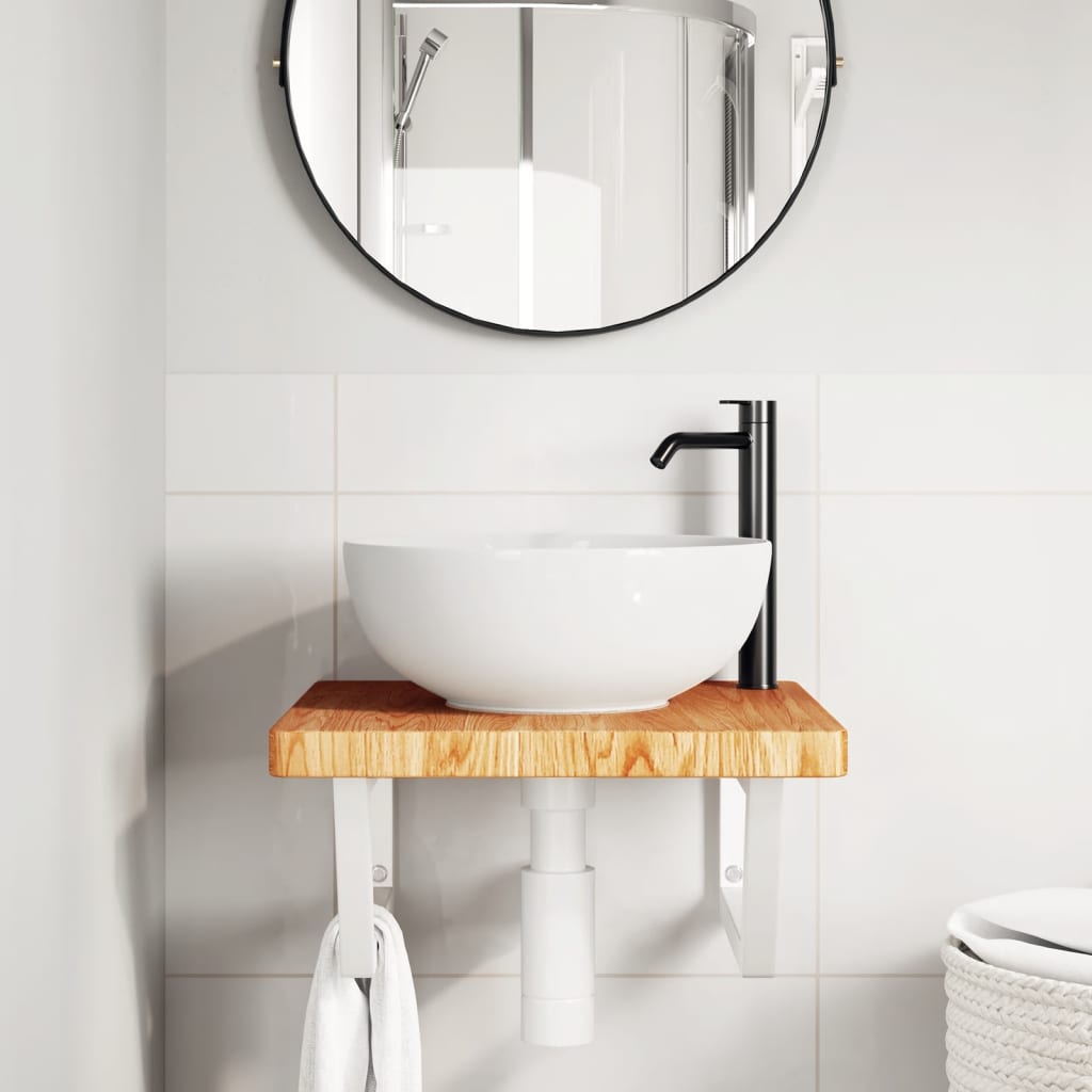 Prateleira de parede p/ lavatório aço/madeira carvalho maciça - Image 2