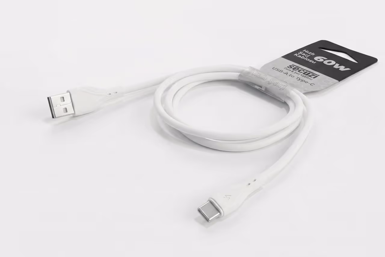 60W HIZLI ŞARJ KABLOSU Tip A-C Beyaz 3