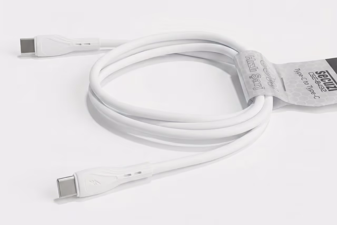 60W HIZLI ŞARJ KABLOSU Tip C-C Beyaz 3