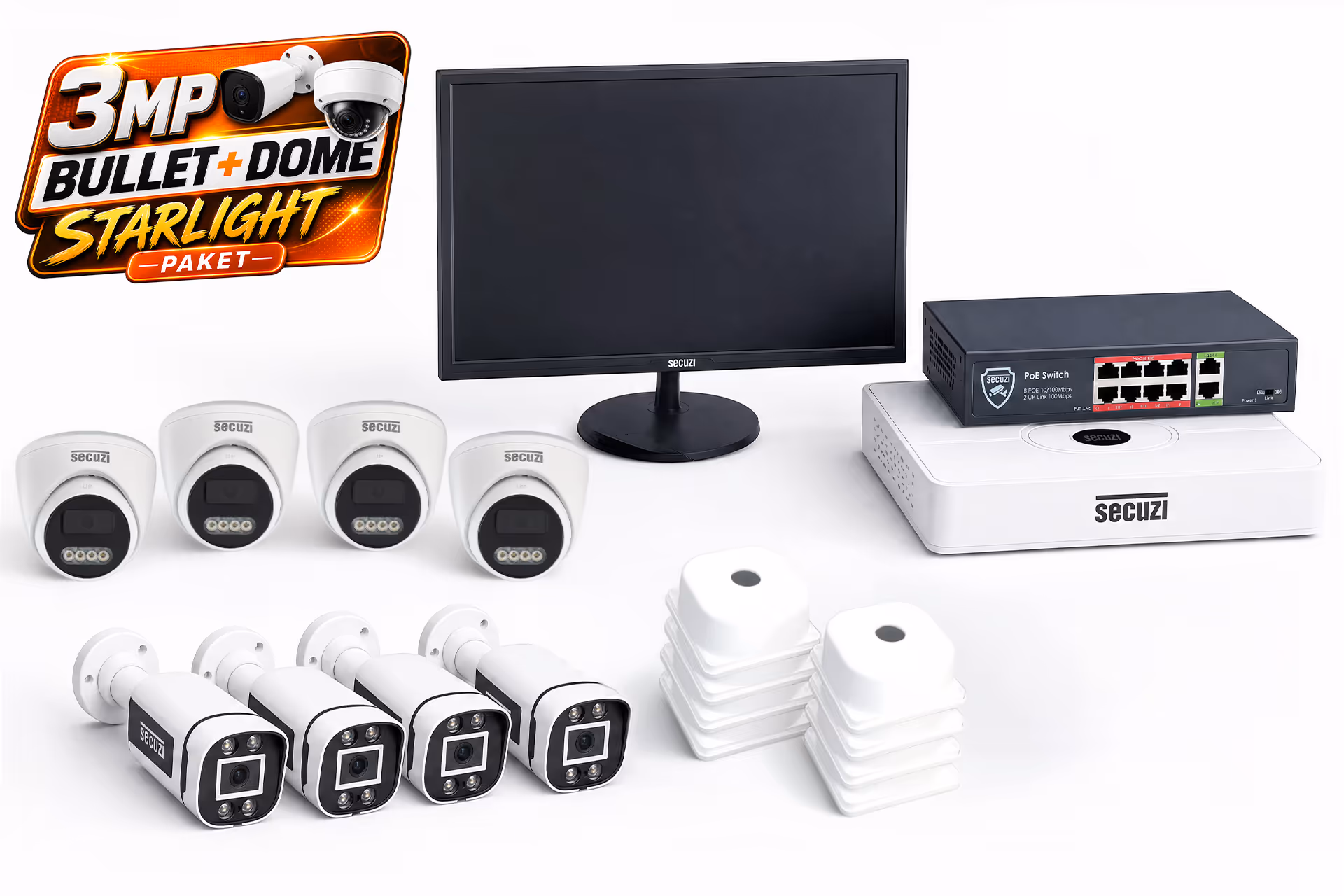 8'li 3MP SLP PLASTİK KASA IP DOME + BULLET PAKET