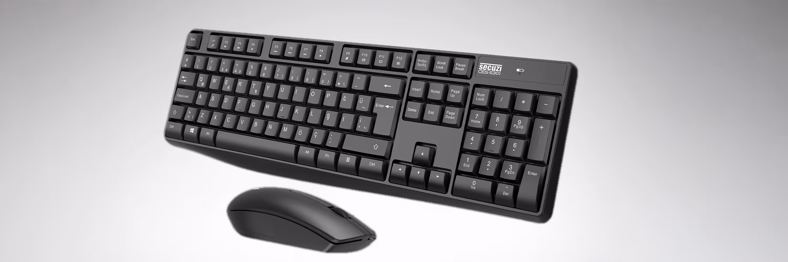 [Kablosuz klavye ve mouse setinin profilden görünümü]