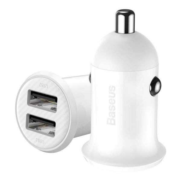 CARGADOR DE COCHE BASEUS 2 USB 2.4A+2.4A (4.8A) 24W - BLANCO