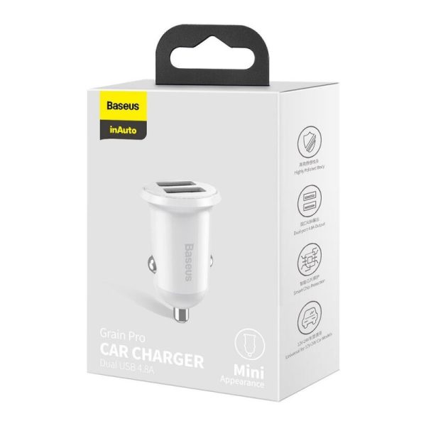 CARGADOR DE COCHE BASEUS 2 USB 2.4A+2.4A (4.8A) 24W - BLANCO - Image 3