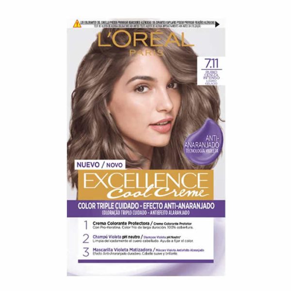 L'Oreal Excellence Cool Creme 7.11-Rubio Ceniza Intenso Tinte Permanente 192ml