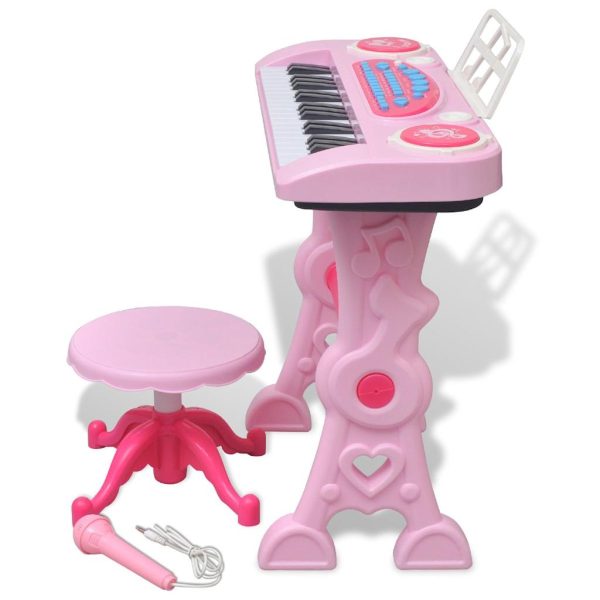 Teclado de brincar infantil com banco/microfone, 37 teclas, rosa - Image 3