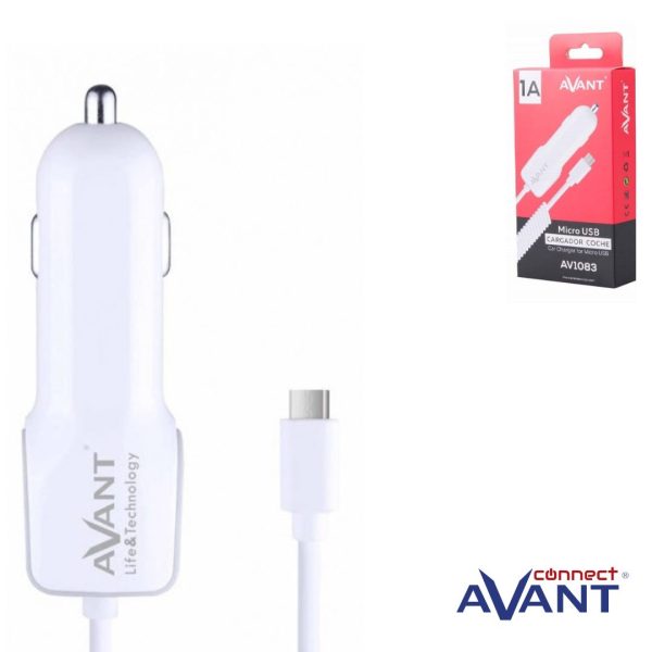 CARGADOR AVANT DE COCHE CON CABLE MICRO USB ESPIRAL 1A BLANCO