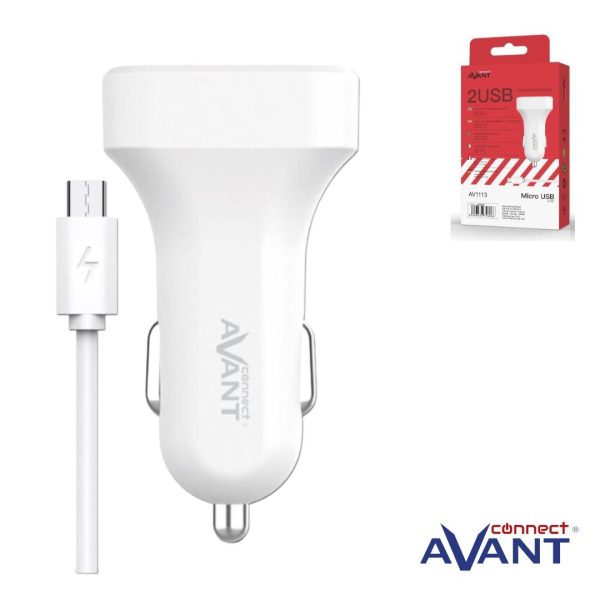 CARGADOR AVANT DE COCHE 2.4A - 2PUERTOS + CABLE MICRO USB BLANCO