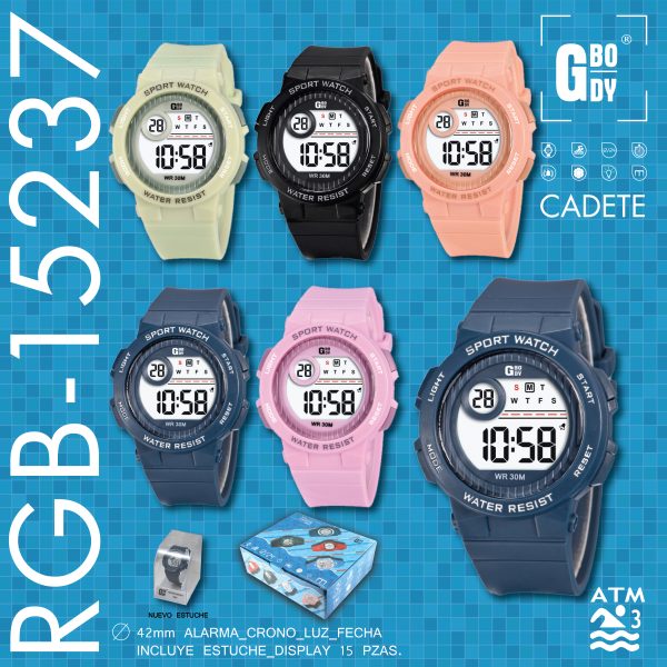 RELOJ G&B LCD CADETE COLORES RED. SPORTS C/ESTUCHE