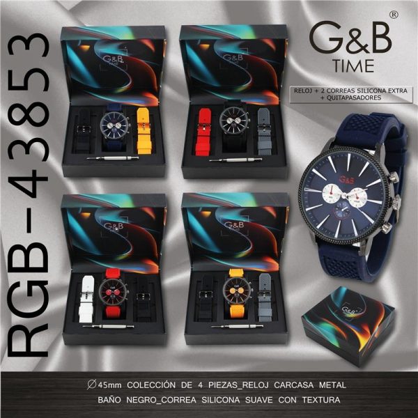 Conjunto GB hombre reloj red correa piel+2 correas