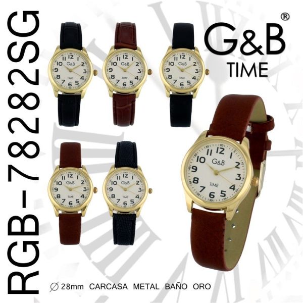 RELOJ GB SRA PIEL CLASICO Nºs MARR/NEG DORADO