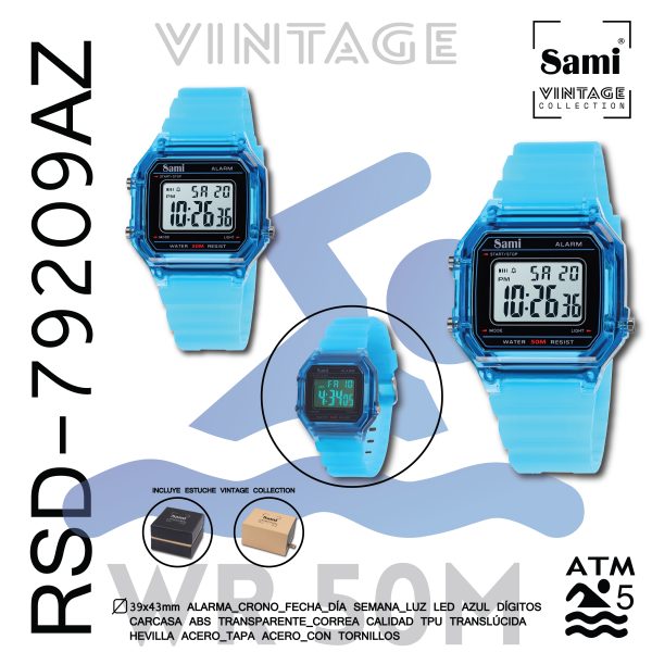 RELOJ SAMI VINTAGE LCD WR50M CORREA/CARCASA TRANSP. - Image 2